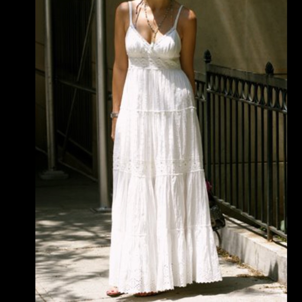 BCBG white eyelet and crochet maxi dress